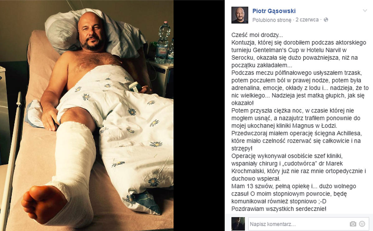 Piotr Gąsowski w szpitalu. Wypadek Piotra Gąsowksiego