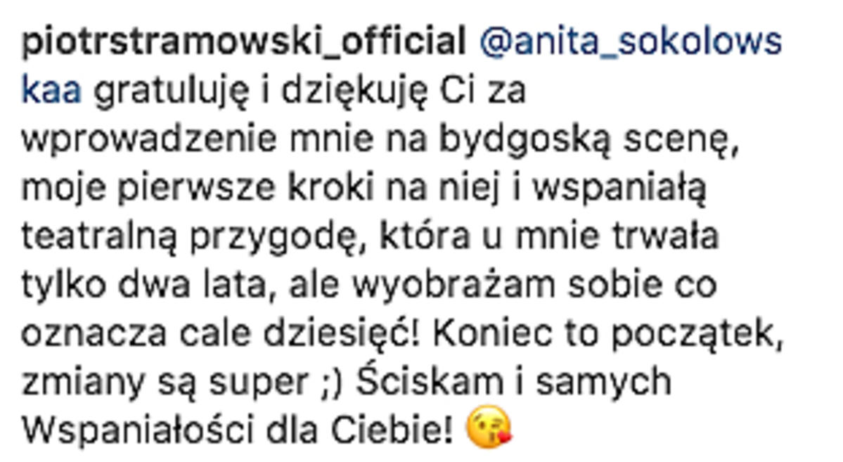 Piotr Stramowski dziękuje Anicie Sokołowskiej 