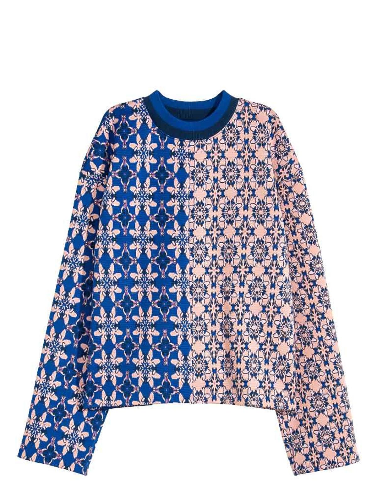 Promocje H&M zima 2016: Żakardowy sweter z nadrukiem (hafty), cena: 89,90 zł (przecena)