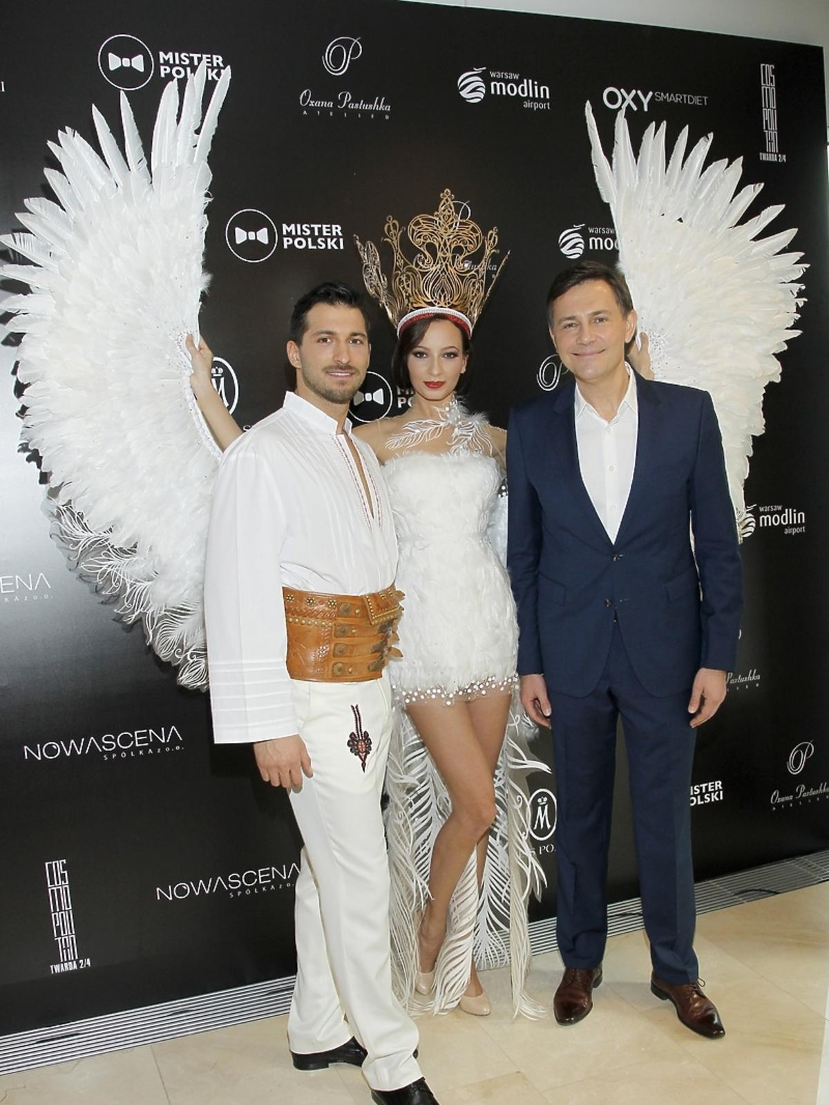 Rafał Maślak, Ada Sztajerowska i Krzysztof Ibisz na konferencji Miss i Mistera Polski