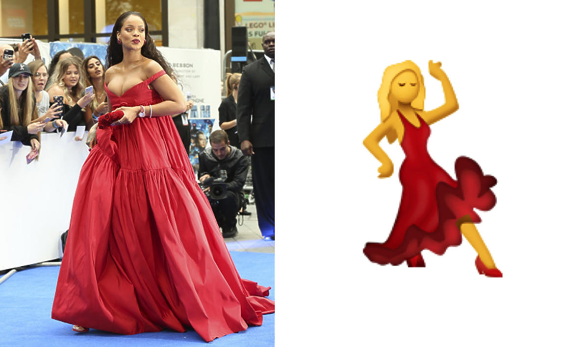 Rihanna oraz emoji z tańczącą kobietą