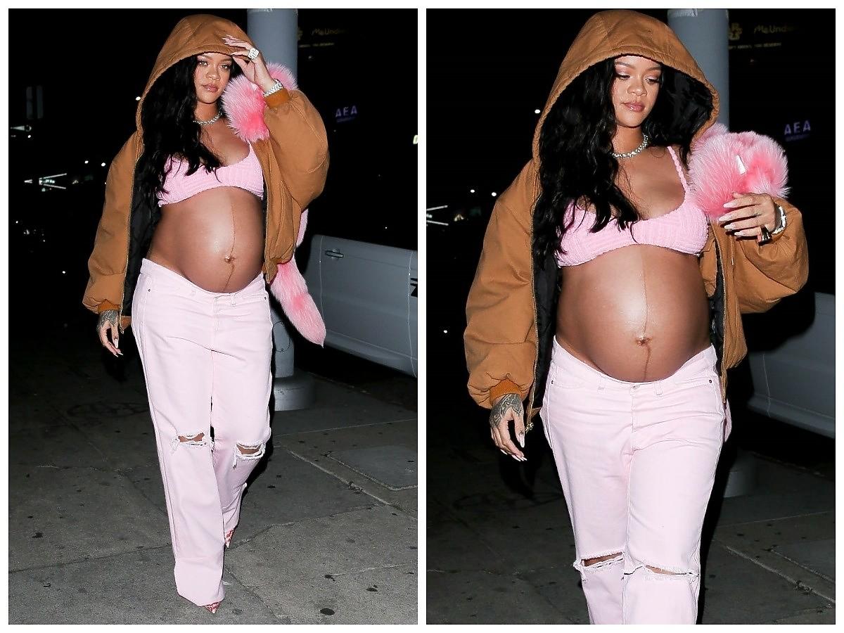 Rihanna w różowej stylizacji ciążowej