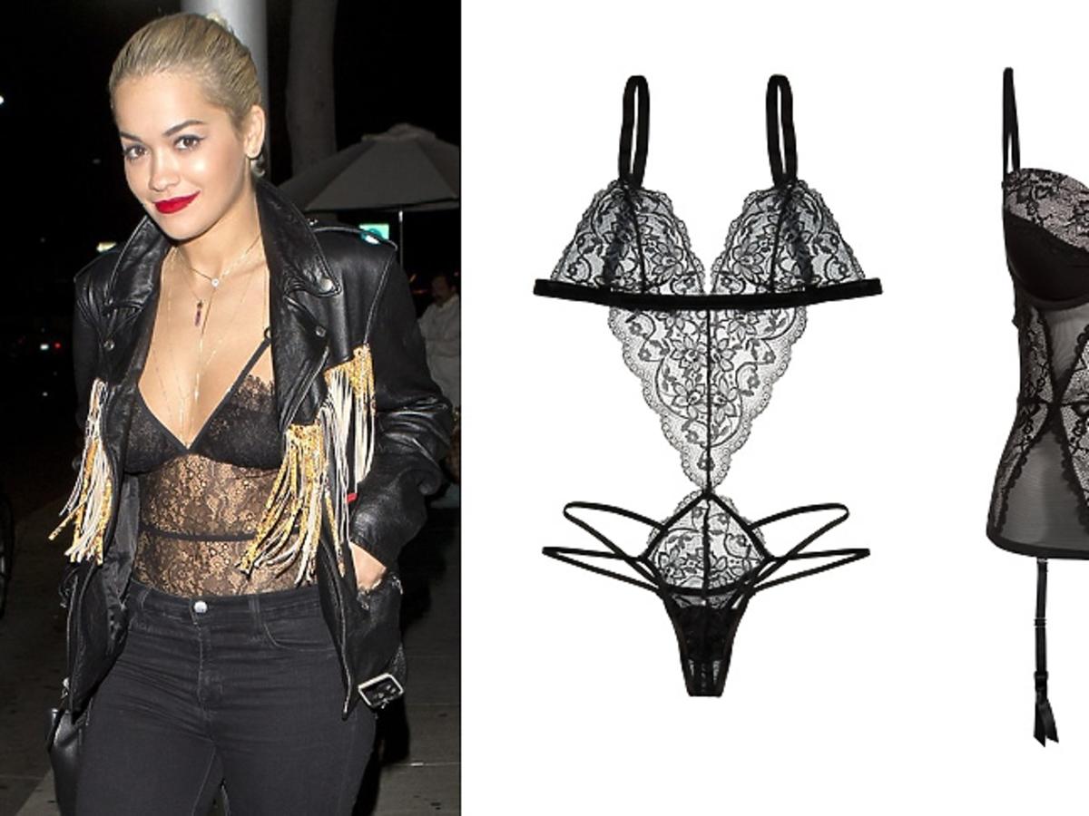 Rita Ora, czarna koronkowa bielizna 