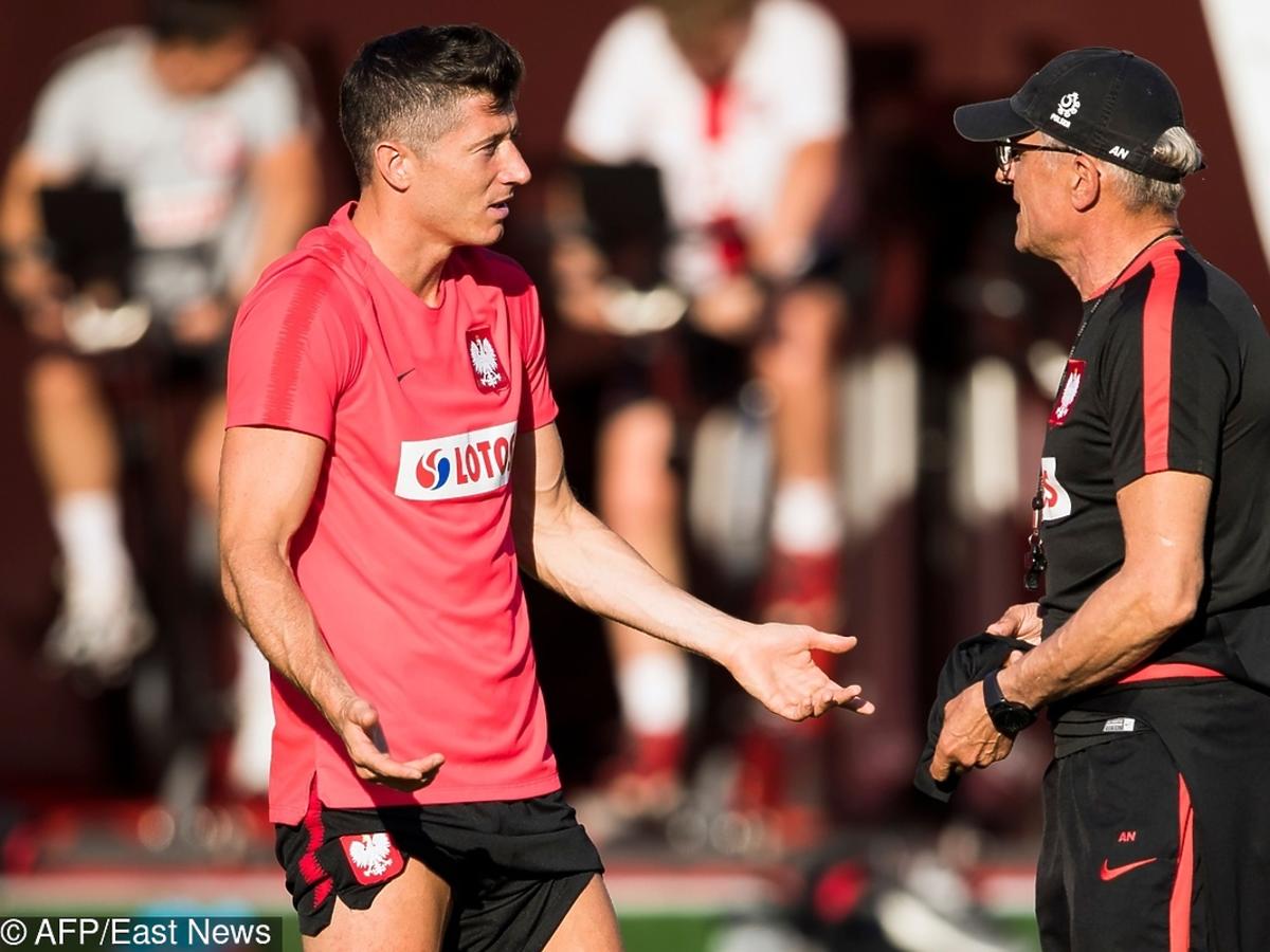 Robert Lewandowski i Adam Nawałka na treningu kadry przed meczem z Kolumbią