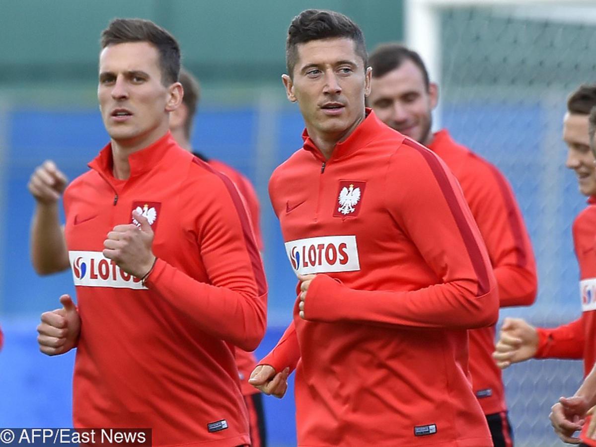 Robert Lewandowski i Arek Milik na treningu przed meczem z Kolumbią