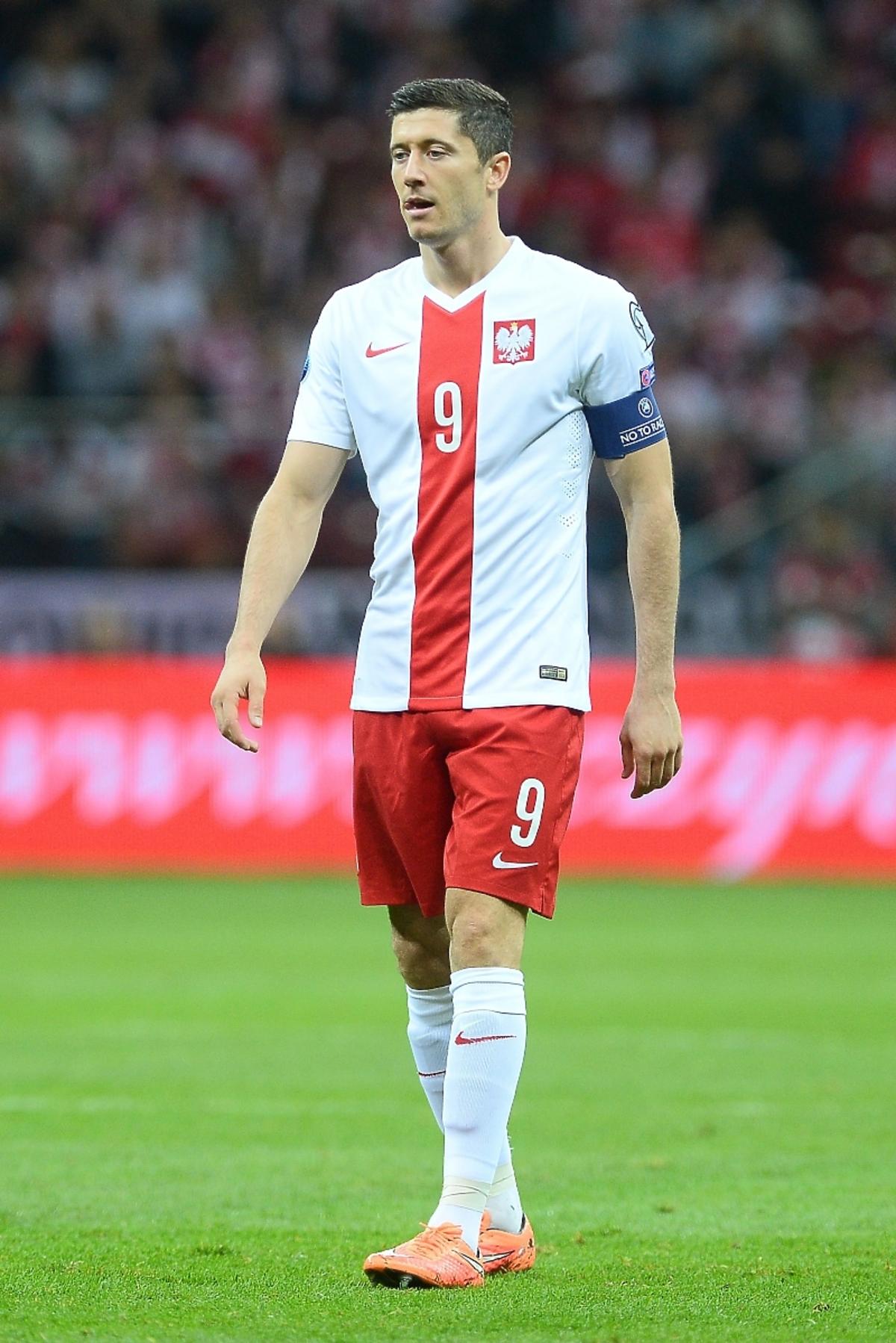 Robert Lewandowski na meczu Polska-Szkocja na Stadionie Narodowym