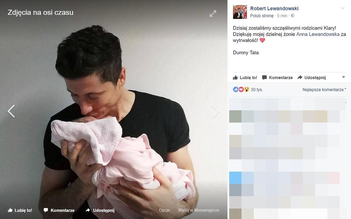 Robert Lewandowski pokazał zdjęcie z córką