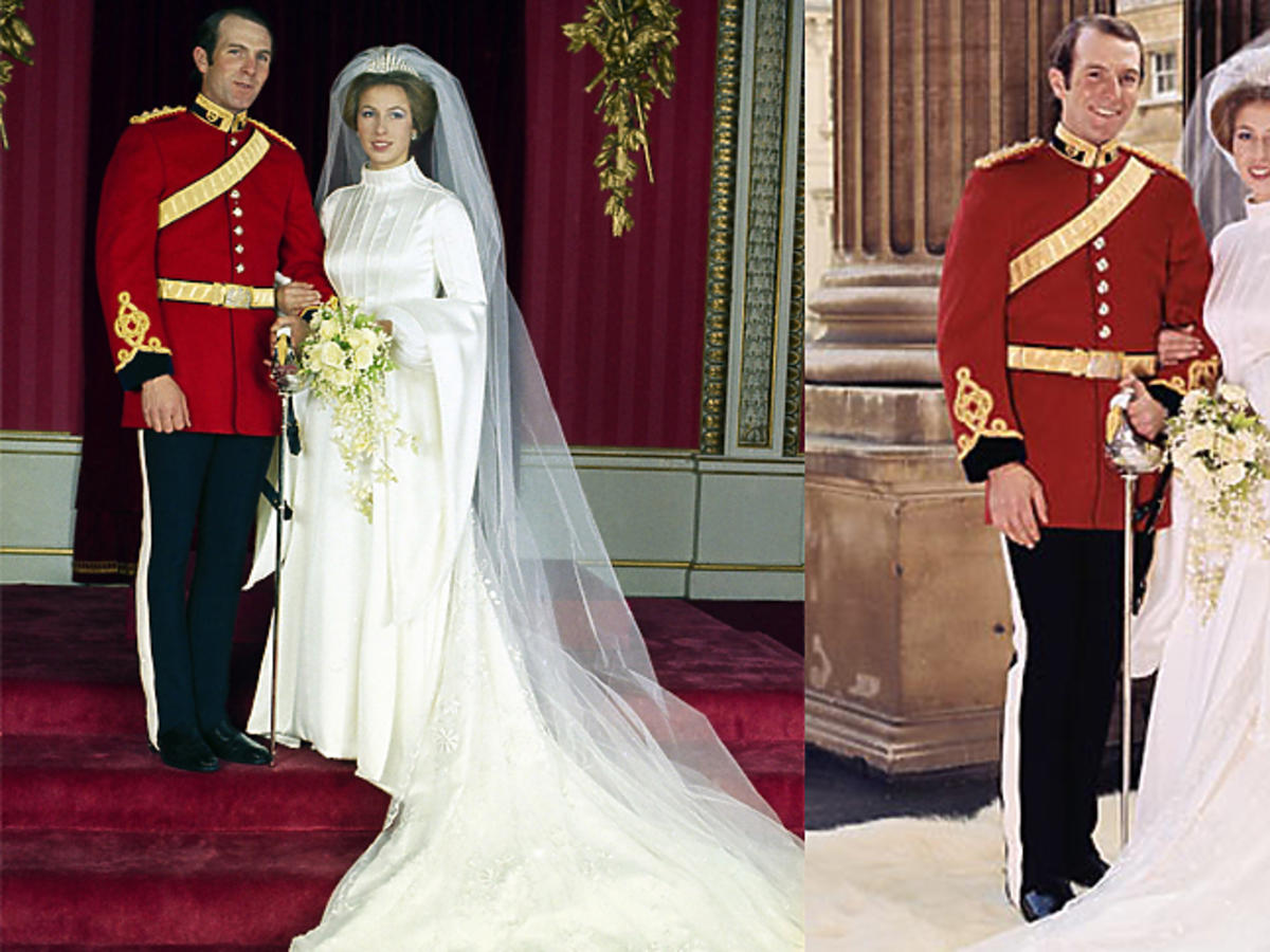 Rodzina królewska suknie ślubne Księżniczka Anna i Mark Philips