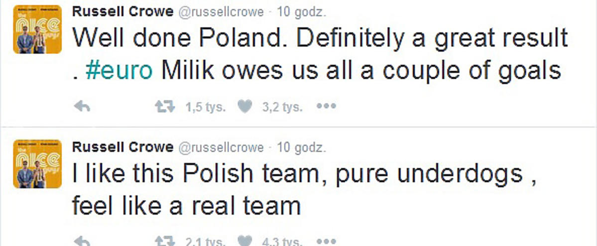 Russell Crowe komentuje mecz Polaków z Niemcami