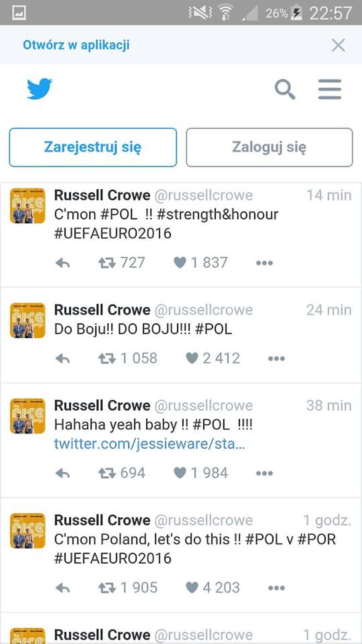 Russell Crowe wspiera Polaków