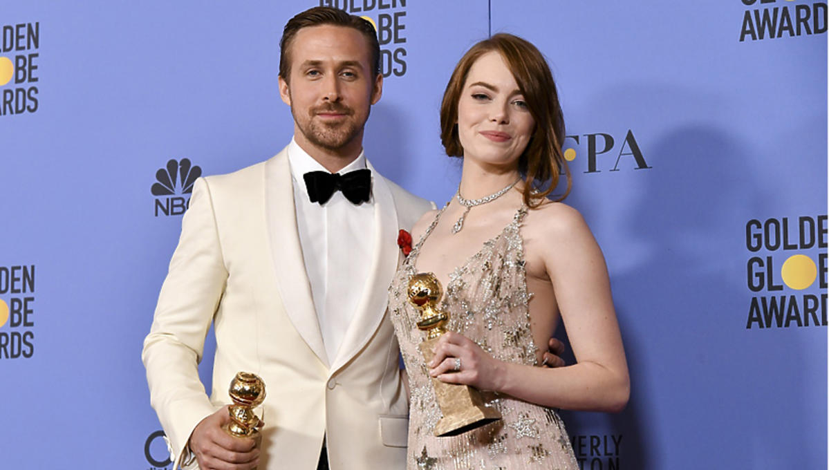 Ryan Gosling i Emma Stone ze satuetkami Złotych Globów