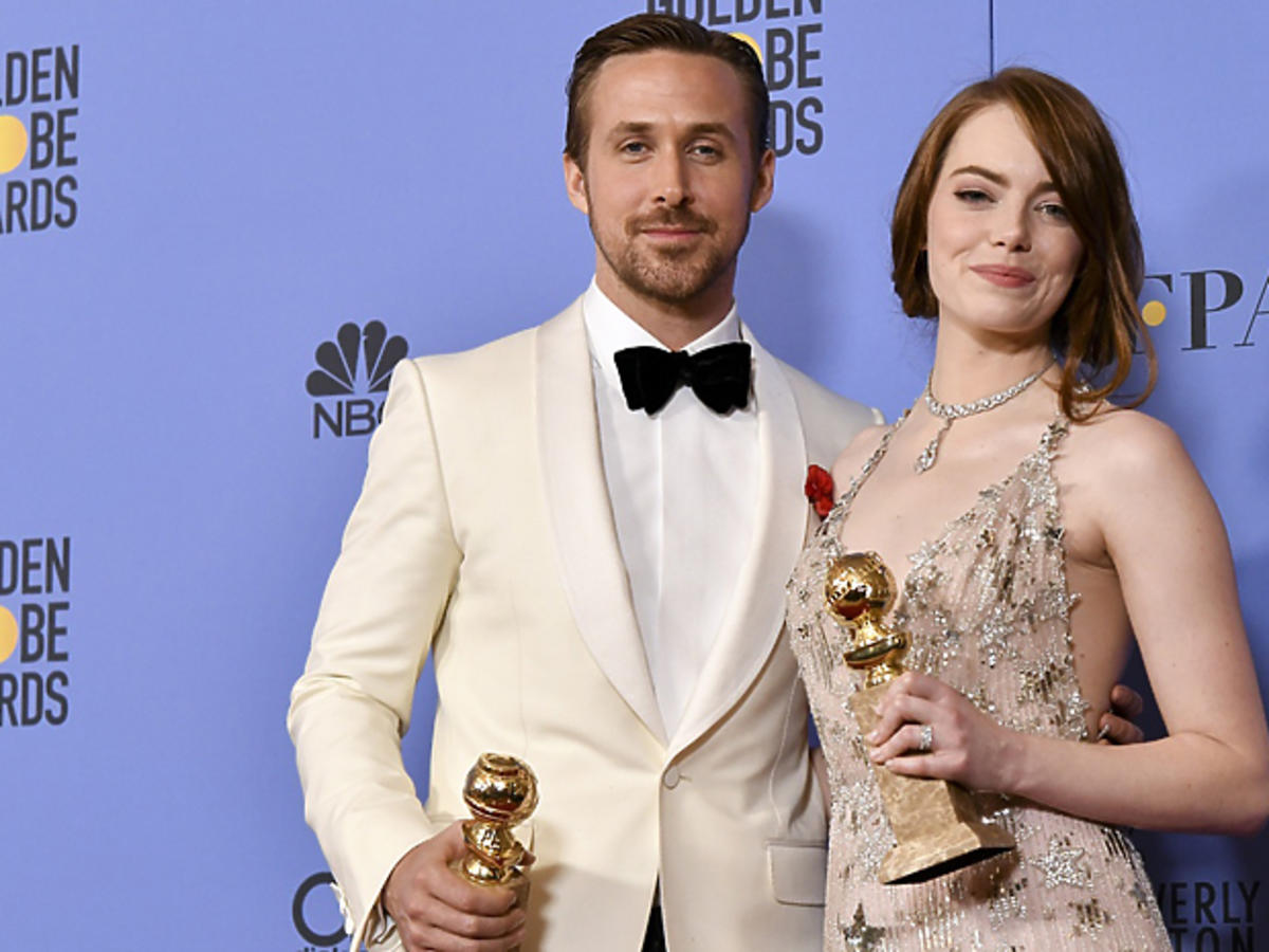 Ryan Gosling i Emma Stone ze satuetkami Złotych Globów