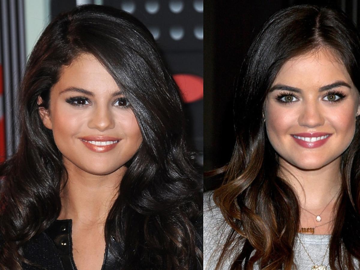 Selena Gomez i Lucy Hale na zestawieniu dwóch portretów pokazujące, że są podobne