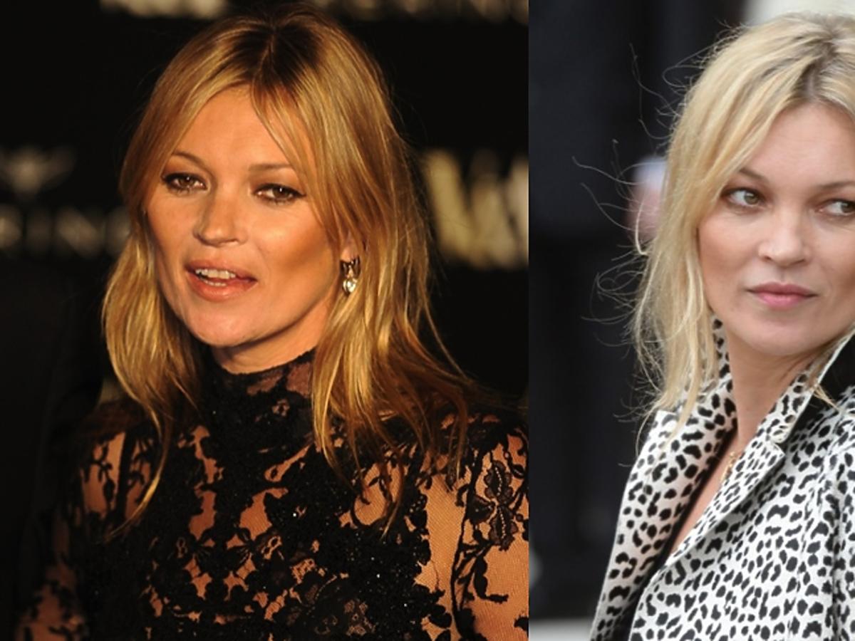 Twarz Kate Moss - ze zmarszczkami i bez