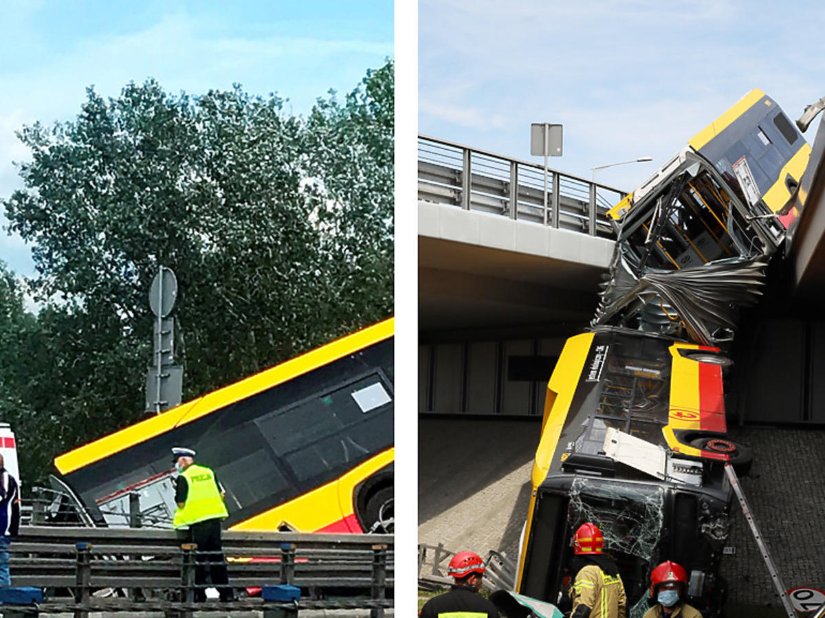 Wypadek. Autobus spadł z mostu Grota w Warszawie. Spadł na Wisłostradę