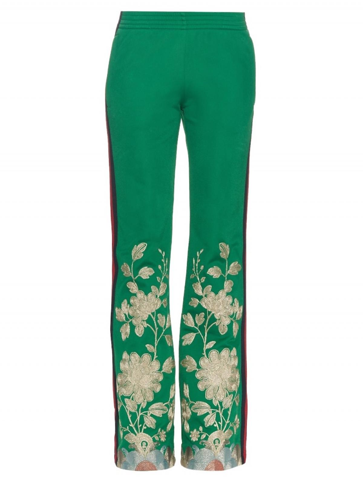 zielone spodnie z haftowane kwiaty