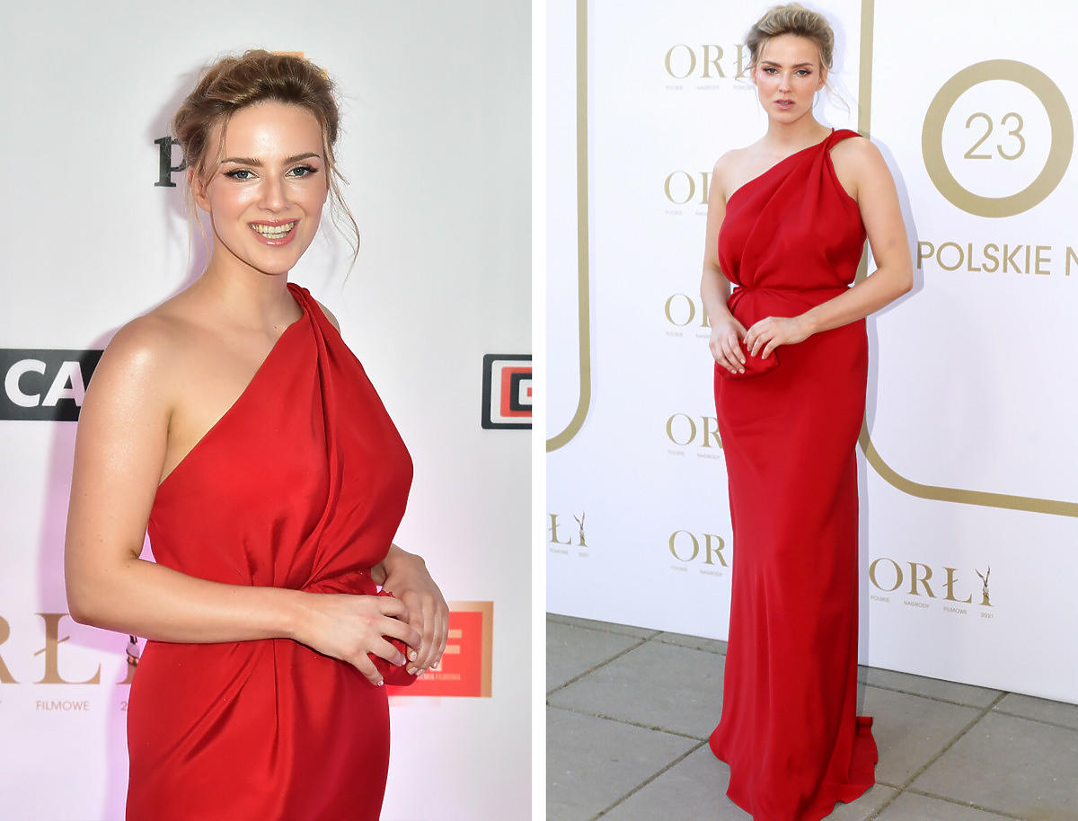 Zofia Domalik w czerwonej sukni na gali Orły 2021 