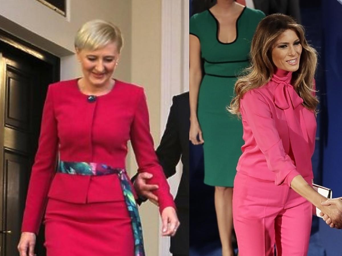 Agata Duda i Melania Trump w różowym garniturze