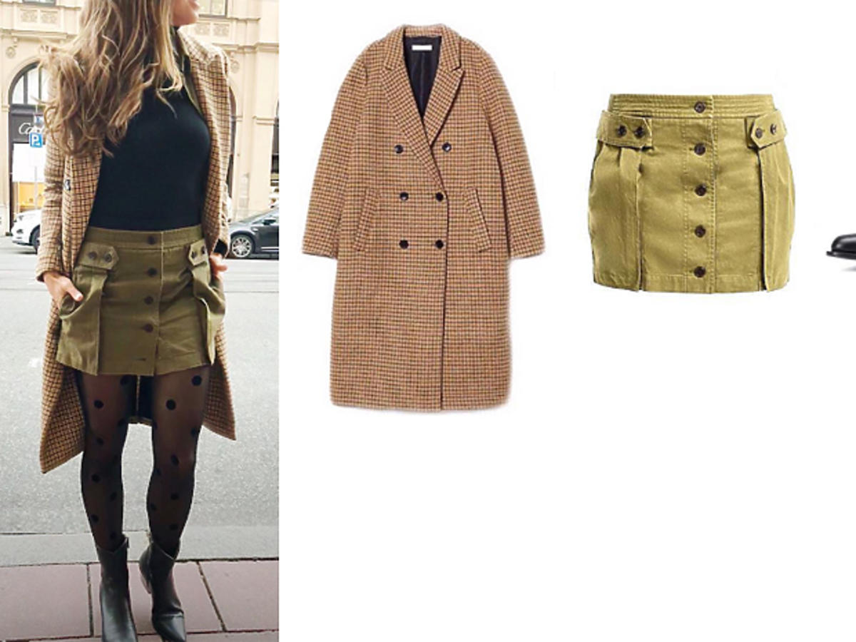 Anna Lewandowska w płaszczu H&M i spódniczce od Yves Saint Laurent