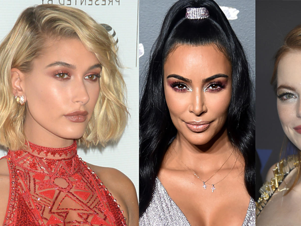 Makijaż glitter: Emma Stone, Kim Kardashian, Hailey Baldwin