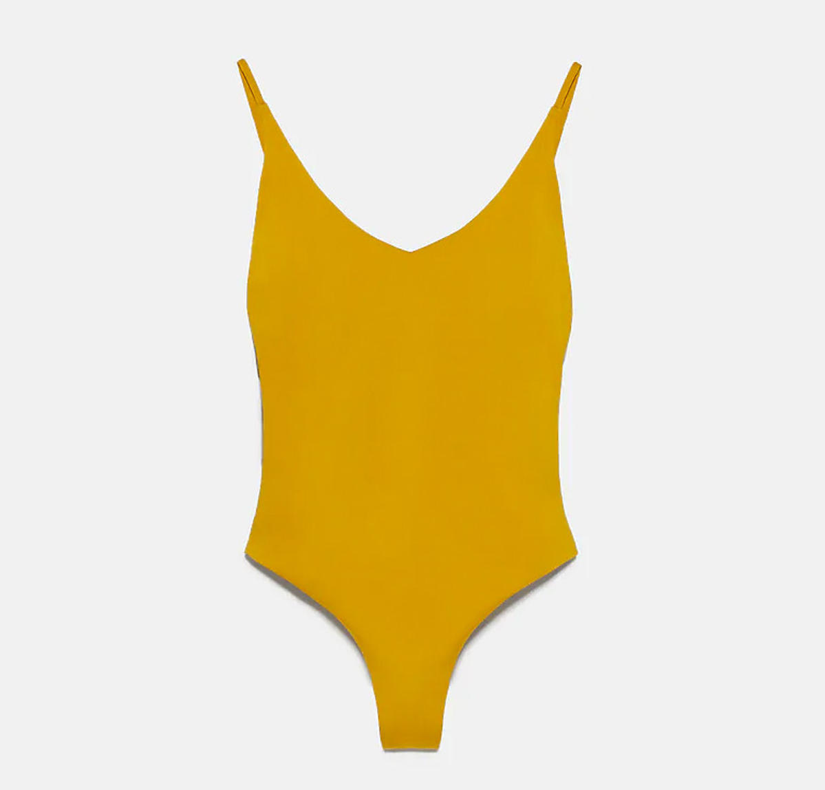 Musztardowy kostium kąpielowy, Zara, 89,99 zł