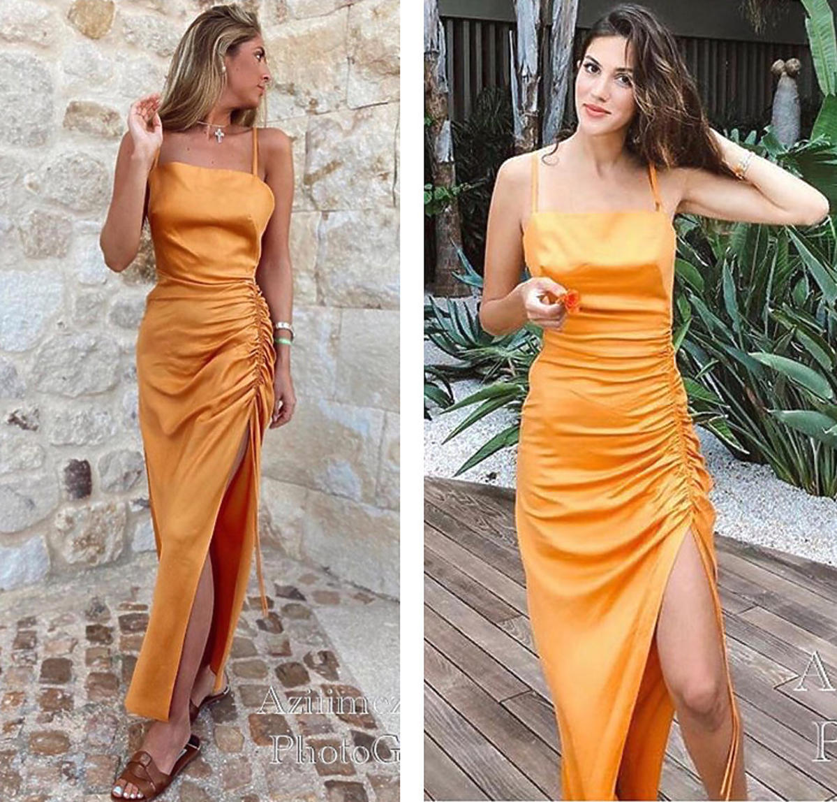Pomarańczowa drapowana sukienka