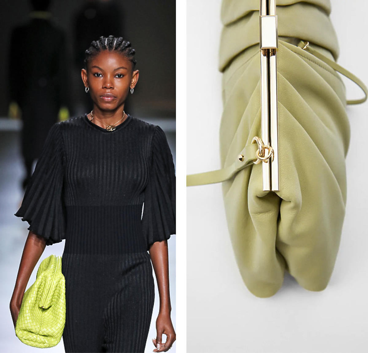 Zielona torebka kopertówka Zara podobna do Bottega Veneta na jesień/zima 2020