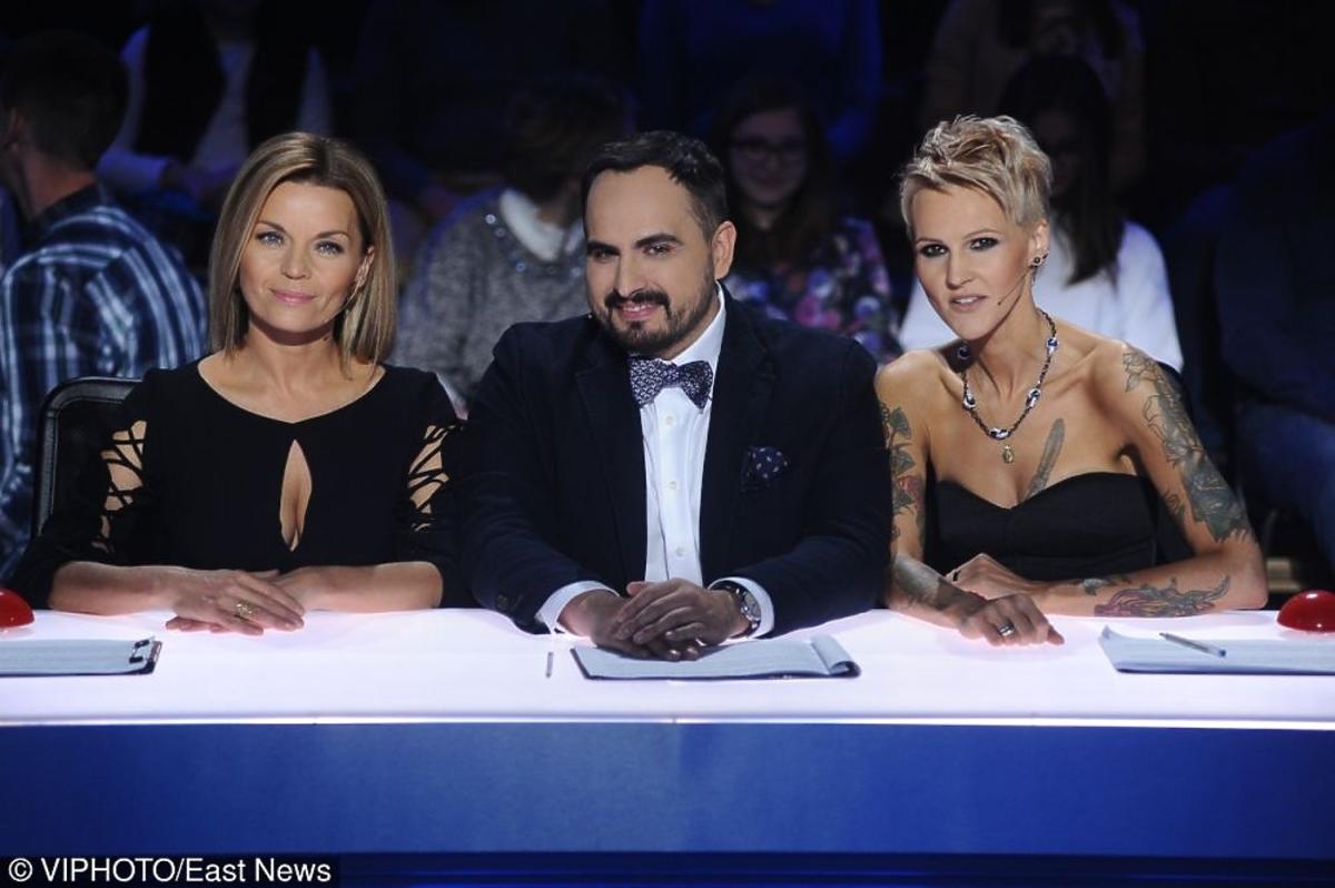 Agnieszka Chylińska, Agustin Egurrola, Małgorzata Foremniak pozują do zdjęć w finale Mam talent