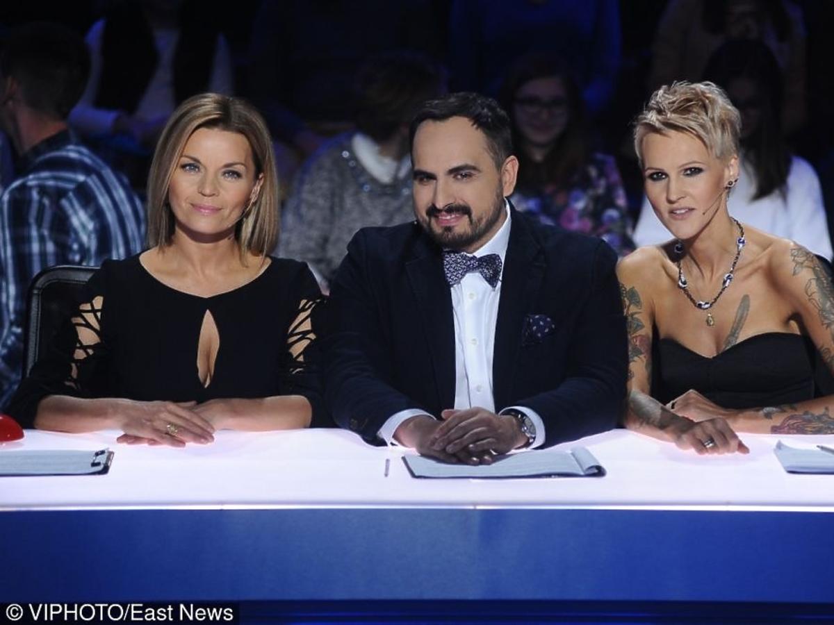 Agnieszka Chylińska, Agustin Egurrola, Małgorzata Foremniak pozują do zdjęć w finale Mam talent