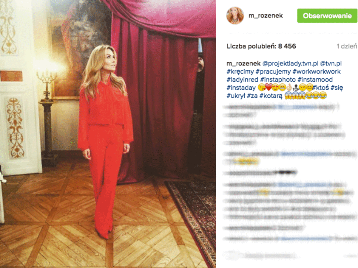 Małgorzata Rozenek-Majdan w czerwonym kostiumie na planie Projekt Lady